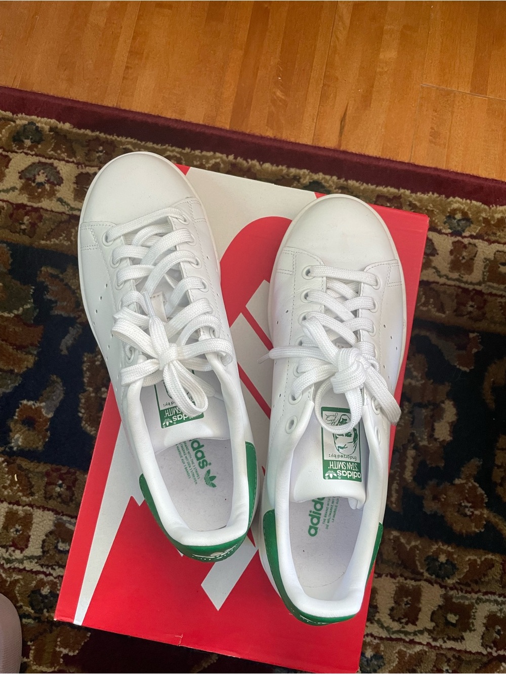 adidas White Leather Sneakers with Green Heel Accent